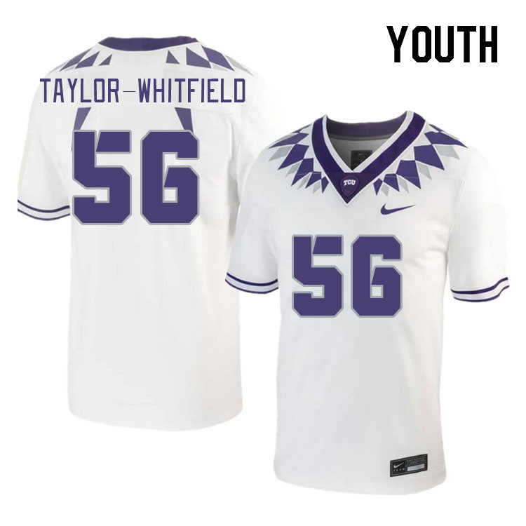Youth #56 Ben Taylor-Whitfield TCU Horned Frogs 2023 College Footbal Jerseys Stitched-White - Click Image to Close